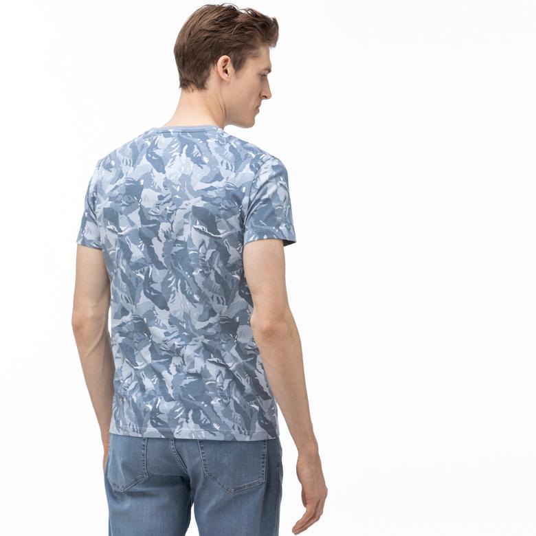 Lacoste Erkek V Yaka Desenli Mavi T-Shirt