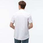 Lacoste Erkek Regular Fit Düğmeli Yaka Keten Kısa Kollu Beyaz Gömlek