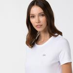 Lacoste Kadın Slim Fit Bisiklet Yaka Beyaz T-Shirt