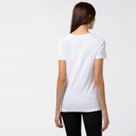 Lacoste Kadın Slim Fit Bisiklet Yaka Beyaz T-Shirt