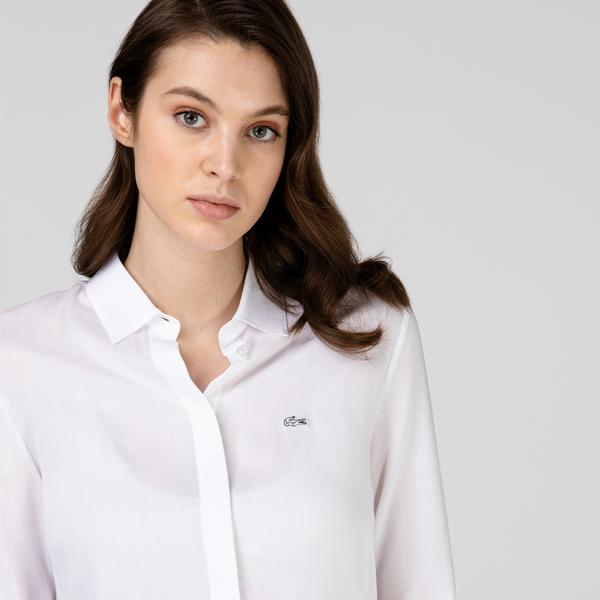 Lacoste Kadın Regular Fit Yarım Kollu Beyaz Gömlek