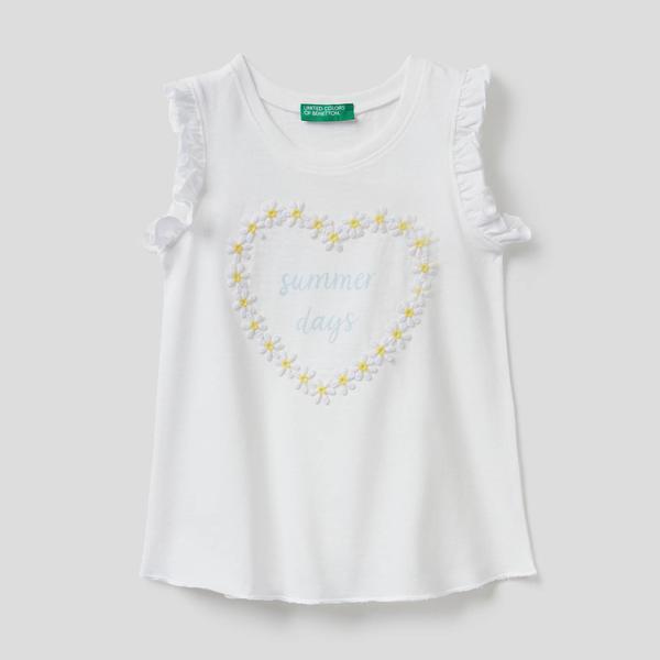 Benetton Papatya Kalp Kız Çocuk Beyaz Kolsuz T-Shirt