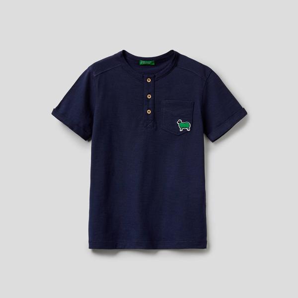 Benetton Yakası Düğmeli Cepli Erkek Çocuk Lacivert T-Shirt