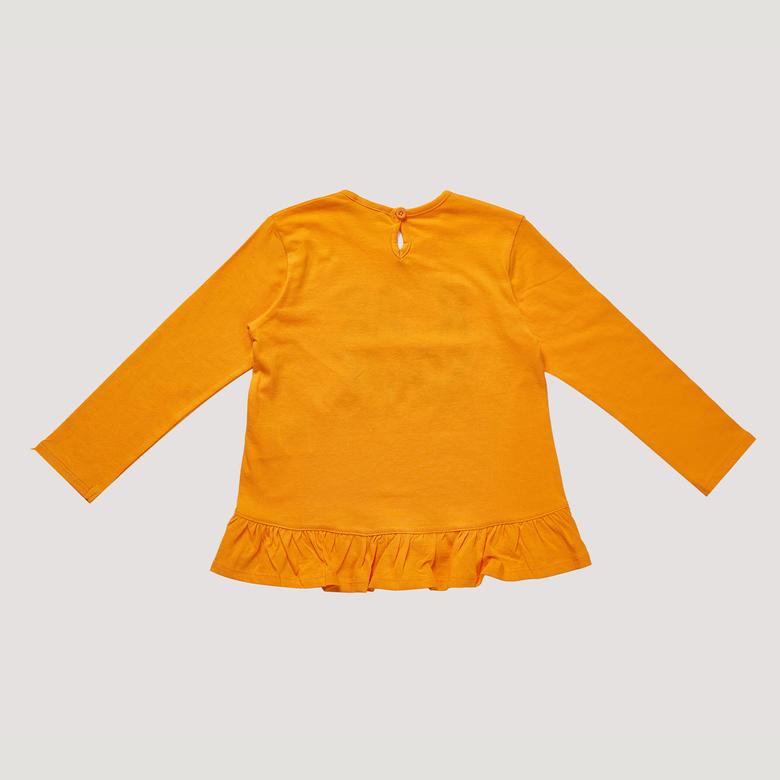 Benetton Slogan Yazı Baskılı Kız Çocuk Turuncu T-Shirt