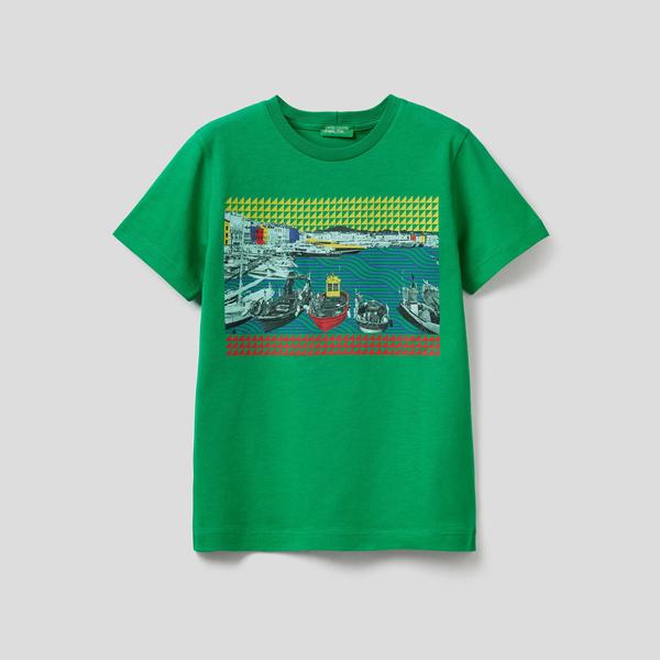 Benetton Şehir Baskılı Erkek Çocuk Yeşil T-Shirt