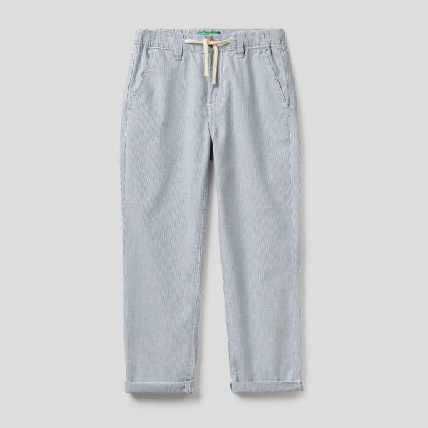 Benetton Beli İpli İnce Çizgili Erkek Çocuk Lacivert Pantolon