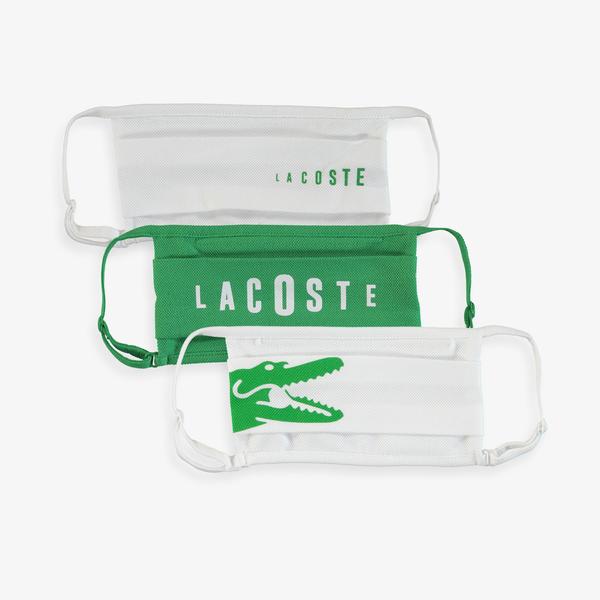 Lacoste Pamuklu Yıkanabilir Yeşil - Beyaz Baskılı 3'lü Maske