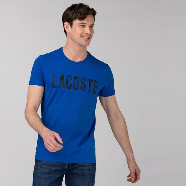 Lacoste Erkek Bisiklet Yaka Baskılı Mavi T-Shirt