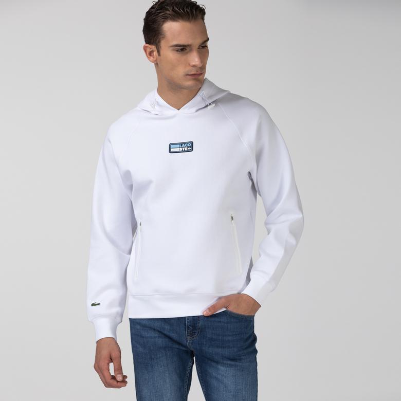 Lacoste Erkek Kapüşonlu Baskılı Beyaz Sweatshirt