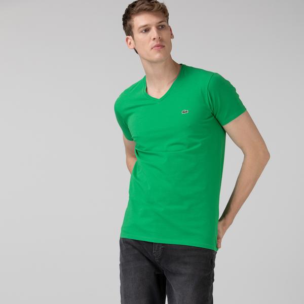 Lacoste Erkek Slim Fit V Yaka Yeşil T-Shirt