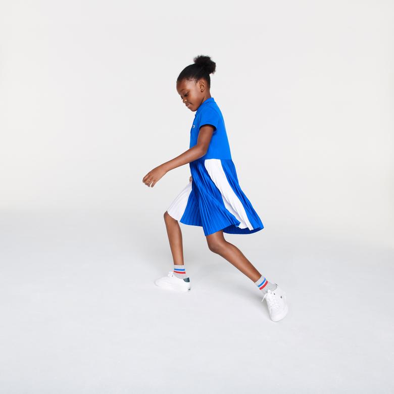 Lacoste Çocuk Kısa Kollu Polo Yaka Renk Bloklu Mavi - Beyaz Elbise