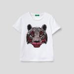 Benetton Kaplan Payetli Crop Kız Çocuk Beyaz T-Shirt