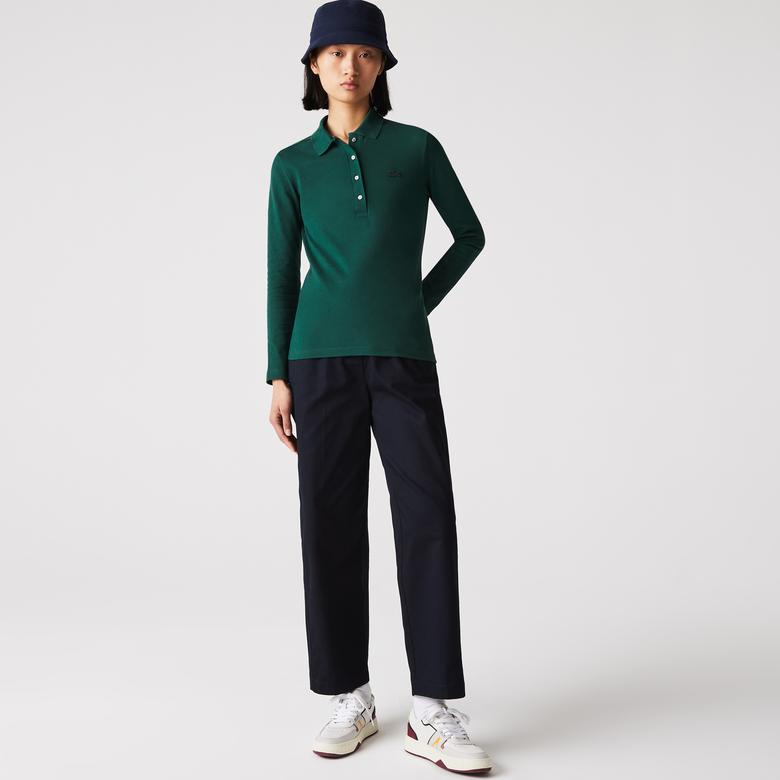 Lacoste Kadın Slim Fit Uzun Kollu Yeşil Polo