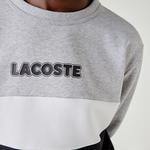 Lacoste Sport Erkek Blok Desenli Baskılı Bisiklet Yaka Gri Sweatshirt