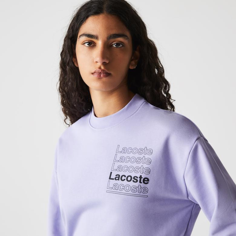 Lacoste L!ve Kadın Boxy Fit Baskılı Mor Sweatshirt