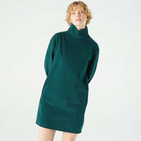 Lacoste Kadın Regular Fit Uzun Kollu Boğazlı Yaka Yeşil Elbise