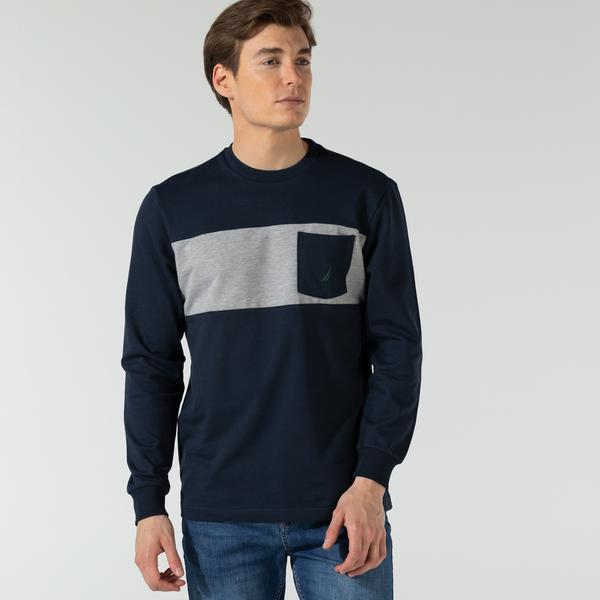 Nautica Erkek Lacivert Blok Desenli Sweatshirt