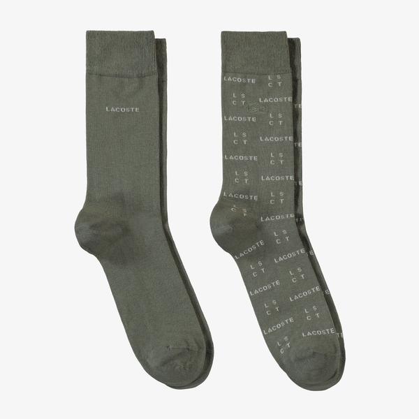 Lacoste Erkek Uzun Desenli 2'li Koyu Yeşil Çorap